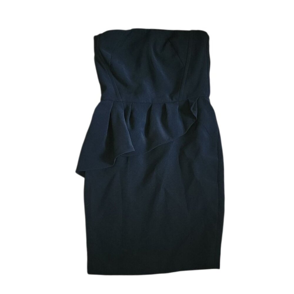 Maje Dress Womens Size 1 Solid Black‎ Strapless Zip Back Ruffle Detail LBD Mini
